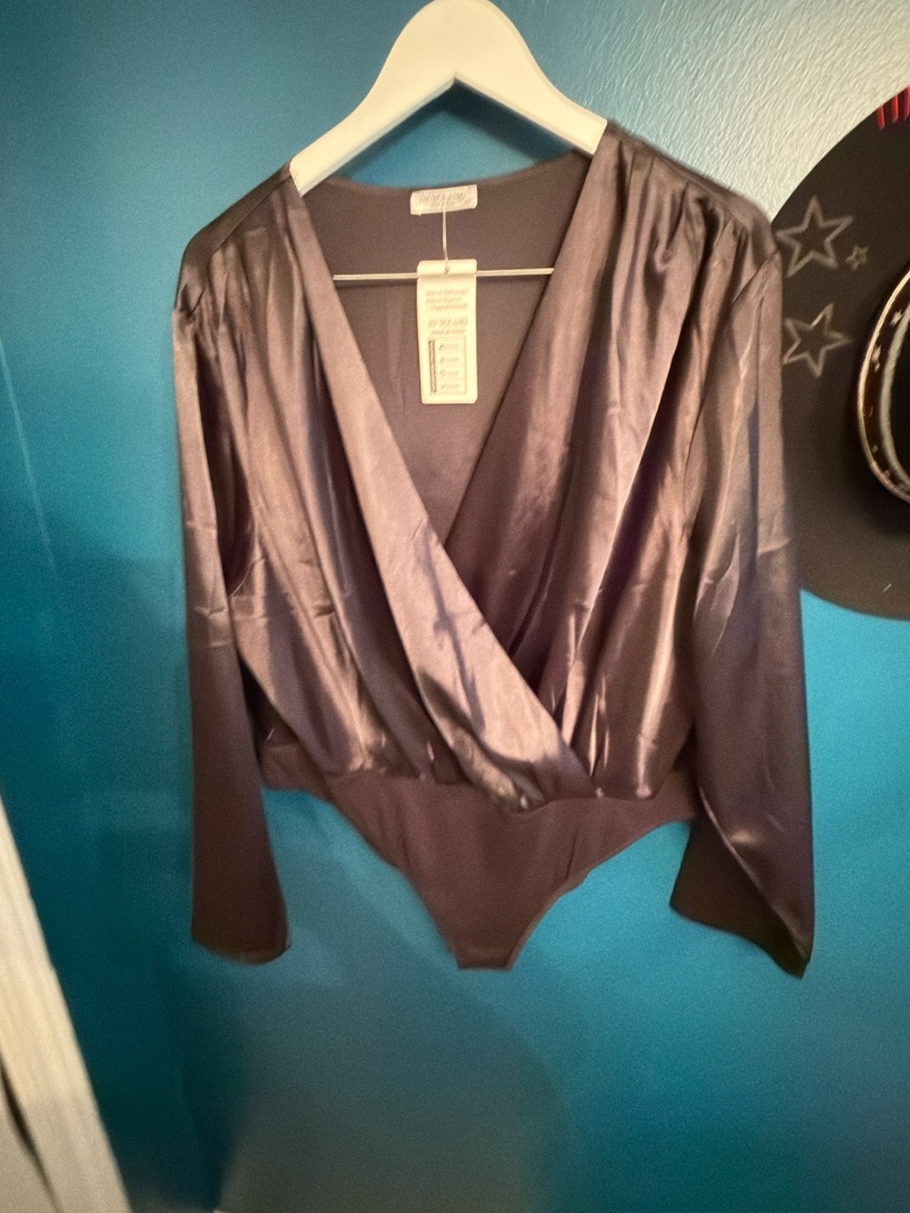 Satin Wrap Bodysuit Top - black